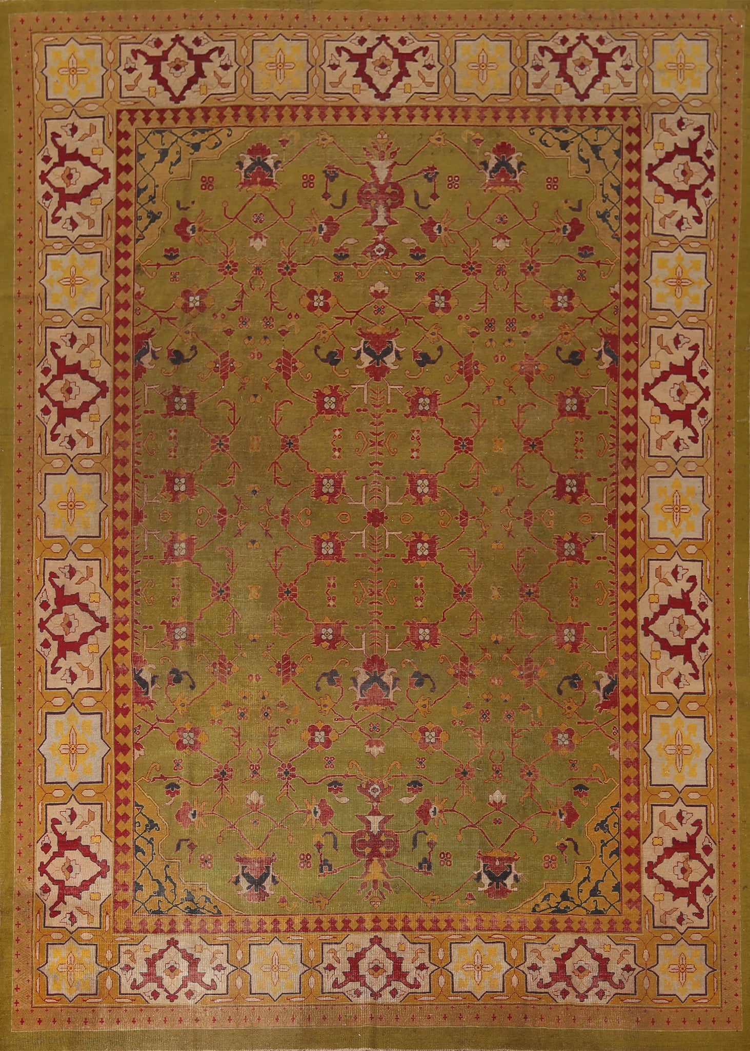 Pre-1900 Antique Vegetable Dye Agra Oriental Area Rug 9x12