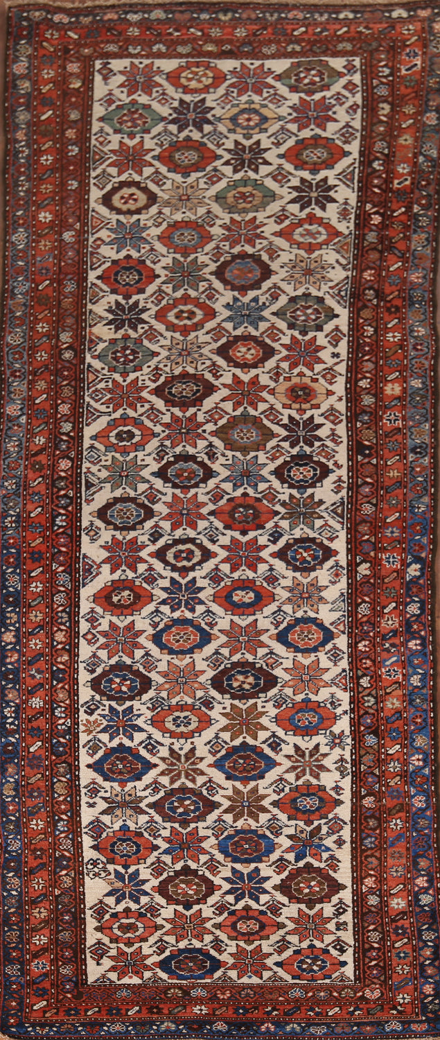 Pre-1900 Antique Vegetable Dye Senneh Persian Runner Rug 4x12