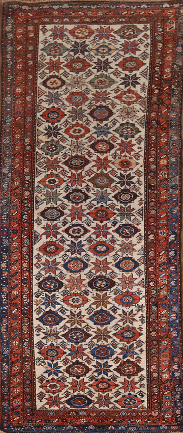 Pre-1900 Antique Vegetable Dye Senneh Persian Runner Rug 4x12