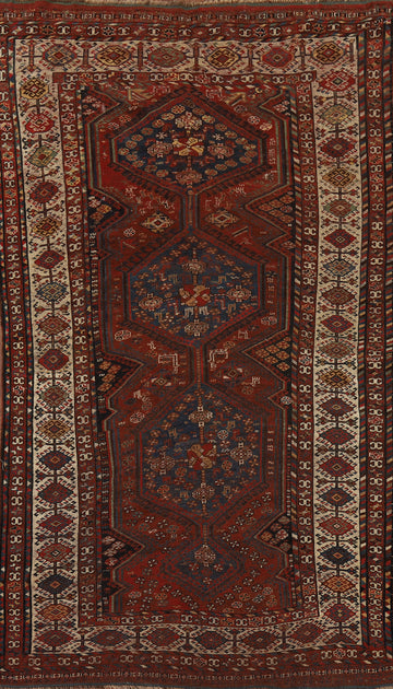 Pre-1900 Antique Vegetable Dye Qashqai Persian Area Rug 5x9