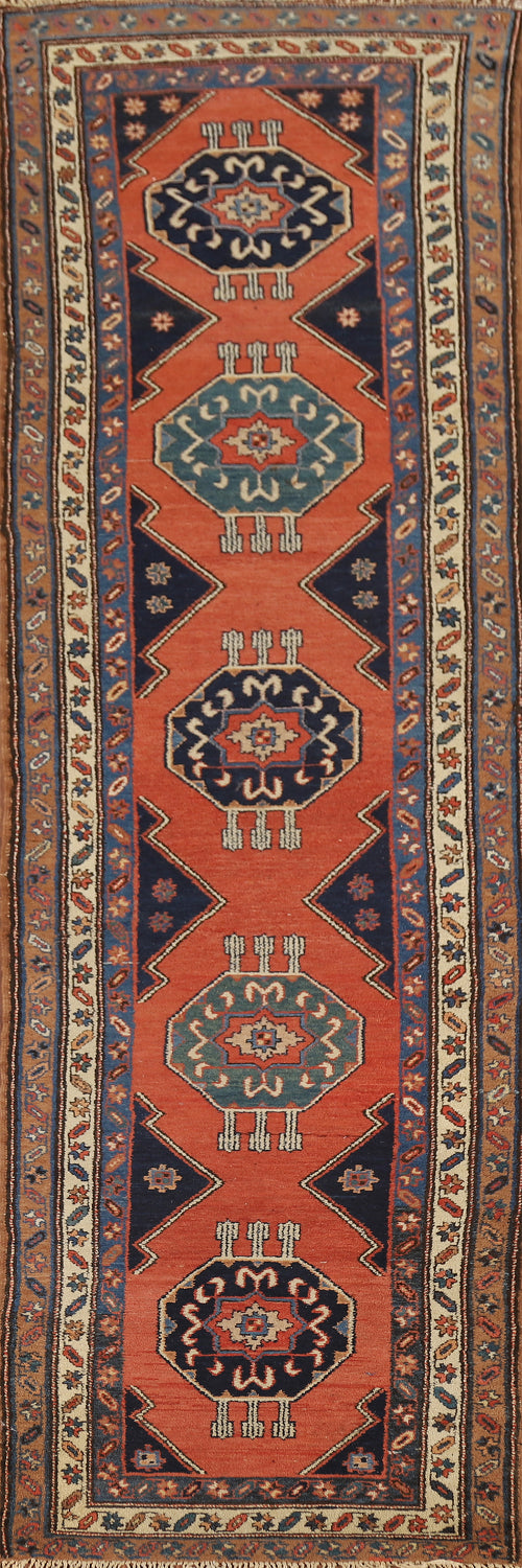 Orange Geometric Bakhtiari Persian Runner Rug 3x12
