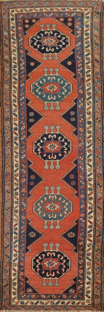 Orange Geometric Bakhtiari Persian Runner Rug 3x12