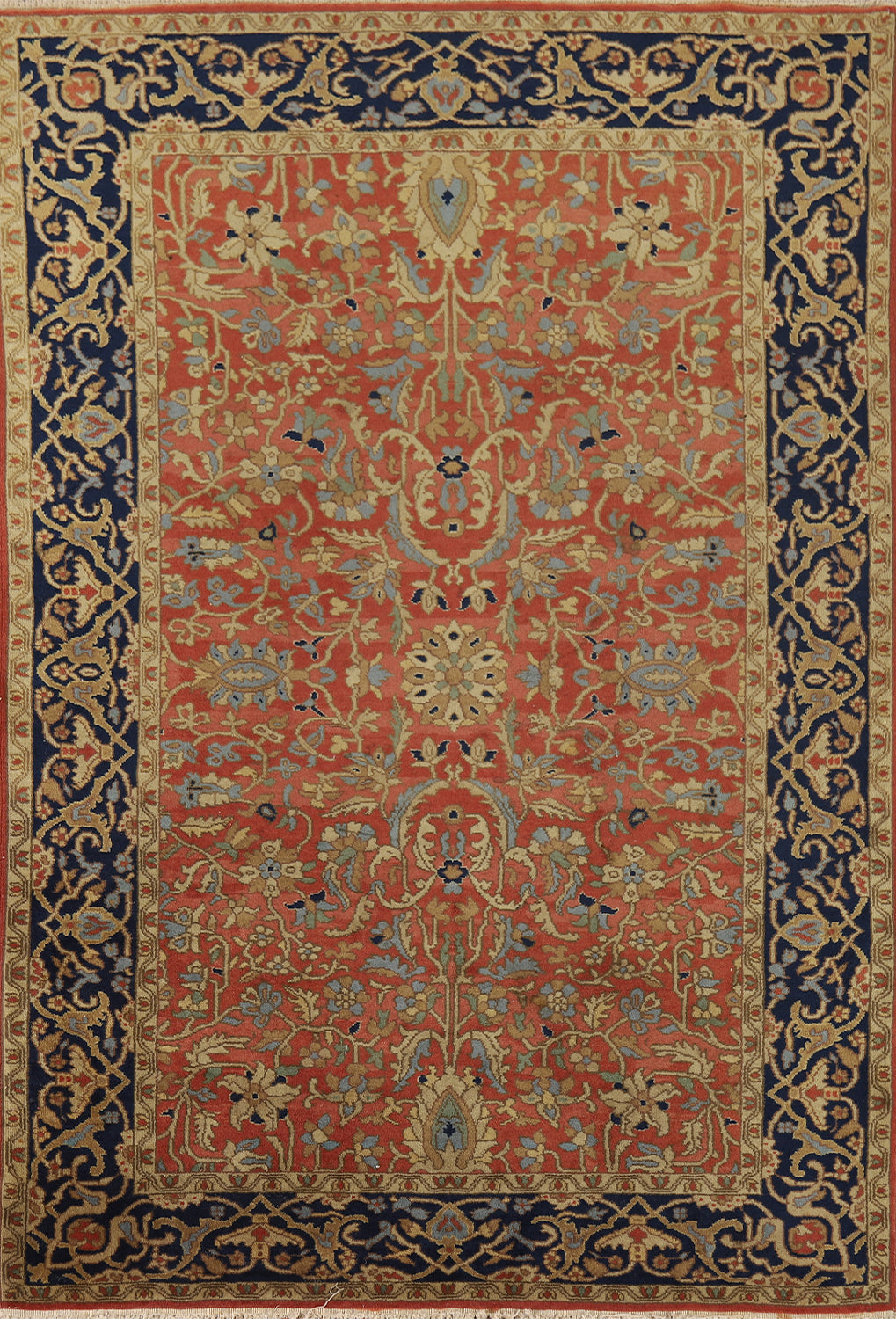 Vintage Orange Floral Tabriz Persian Rug 4x6