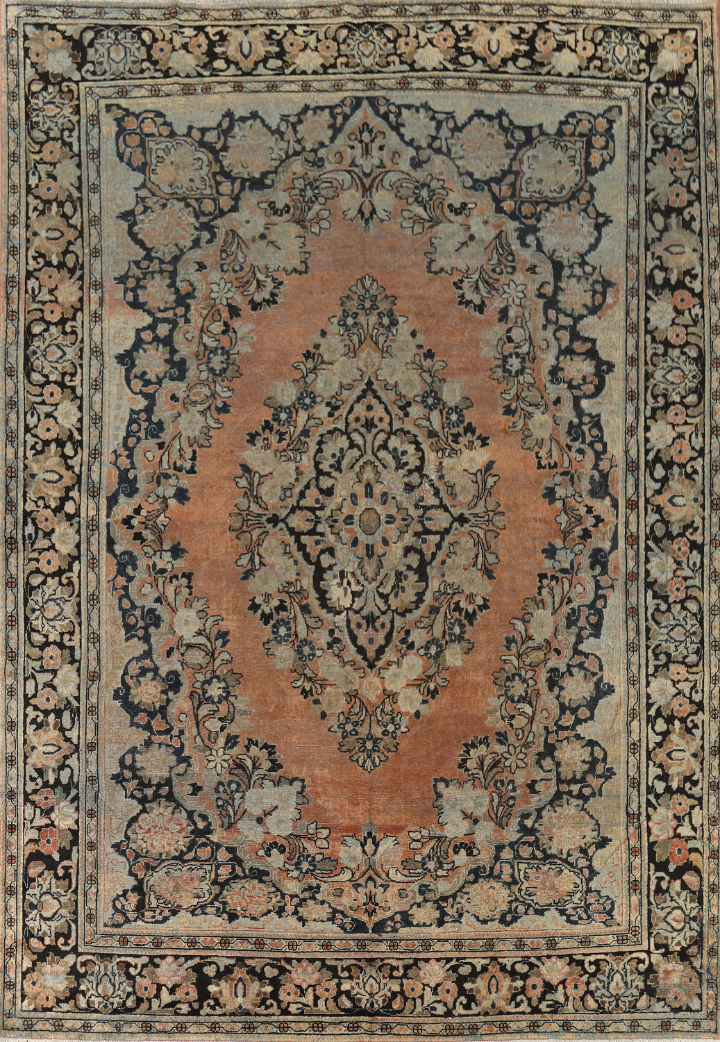 Antique Floral Wool Mahal Persian Area Rug 9x12