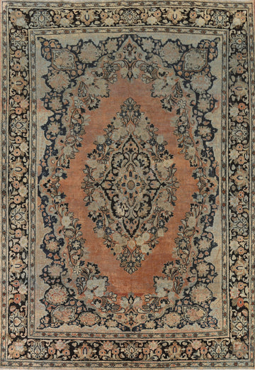 Antique Floral Wool Mahal Persian Area Rug 9x12