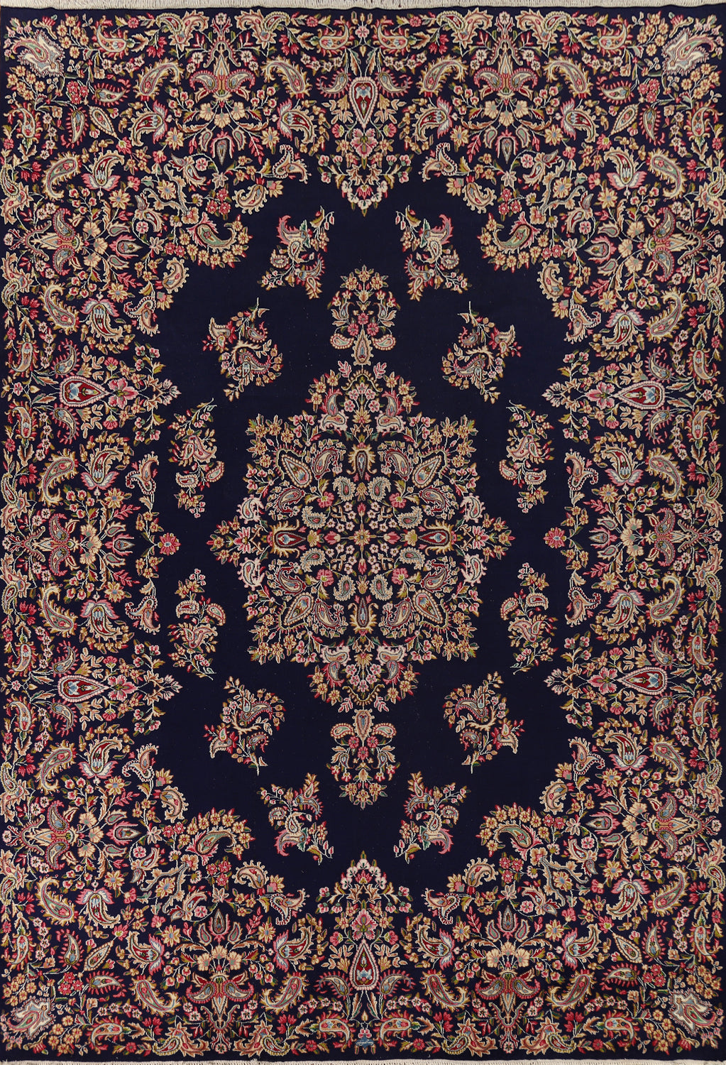 Navy Blue Floral Kerman Persian Large Rug 10x14