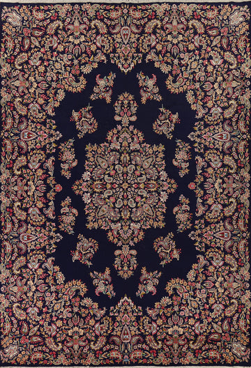 Navy Blue Floral Kerman Persian Large Rug 10x14