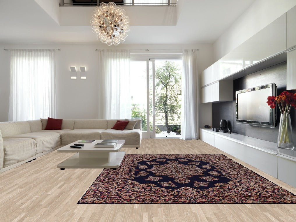 Navy Blue Floral Kerman Persian Large Rug 10x14