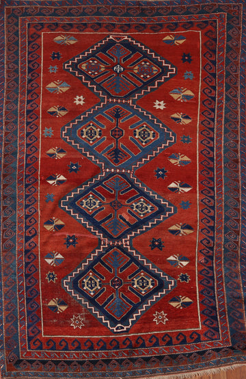 Antique Wool Kazak Vegetable Dye Area Rug 5x8