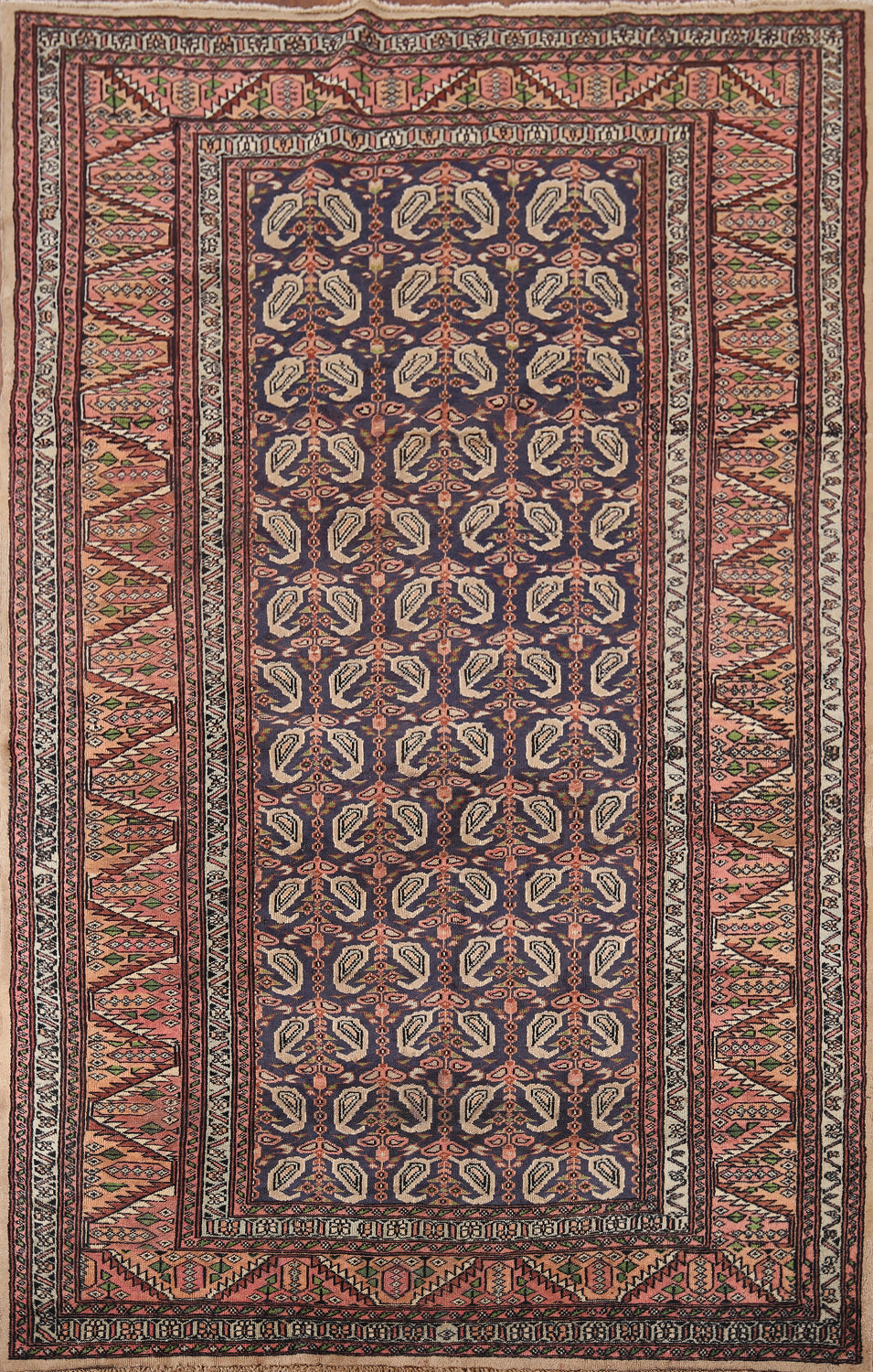 All-Over Wool Vintage Bokhara Oriental Accent Rug 4x6