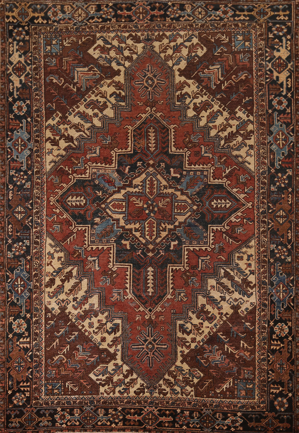 Pre-1900 Antique Heris Serapi Persian Area Rug 7x10