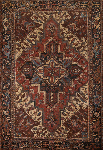 Pre-1900 Antique Heris Serapi Persian Area Rug 7x10