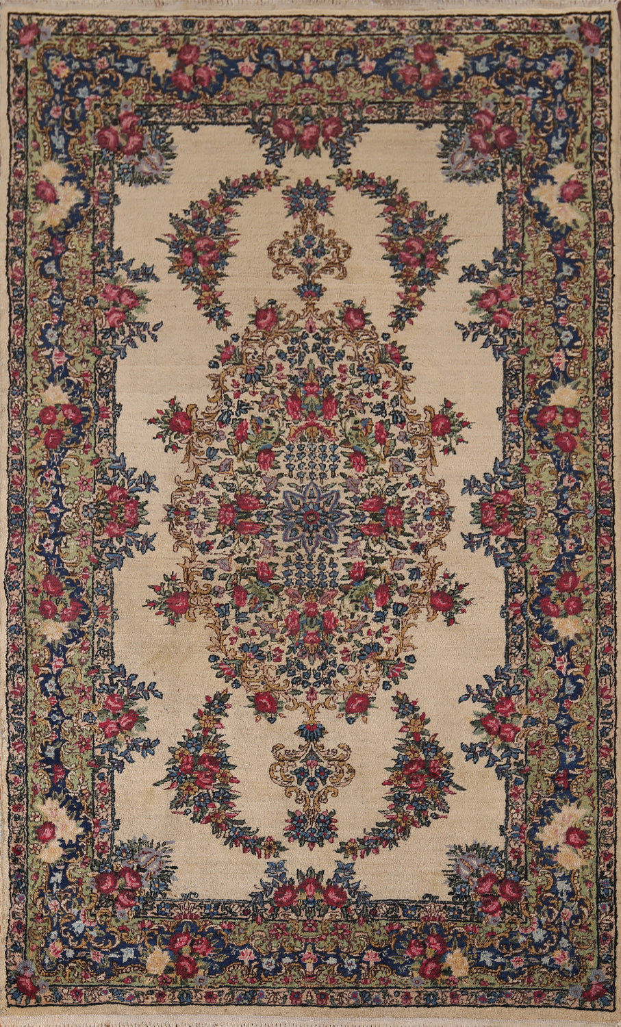 Vegetable Dye Handmade Floral Kerman Persian Rug 4x7