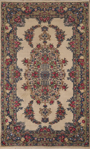 Vegetable Dye Handmade Floral Kerman Persian Rug 4x7