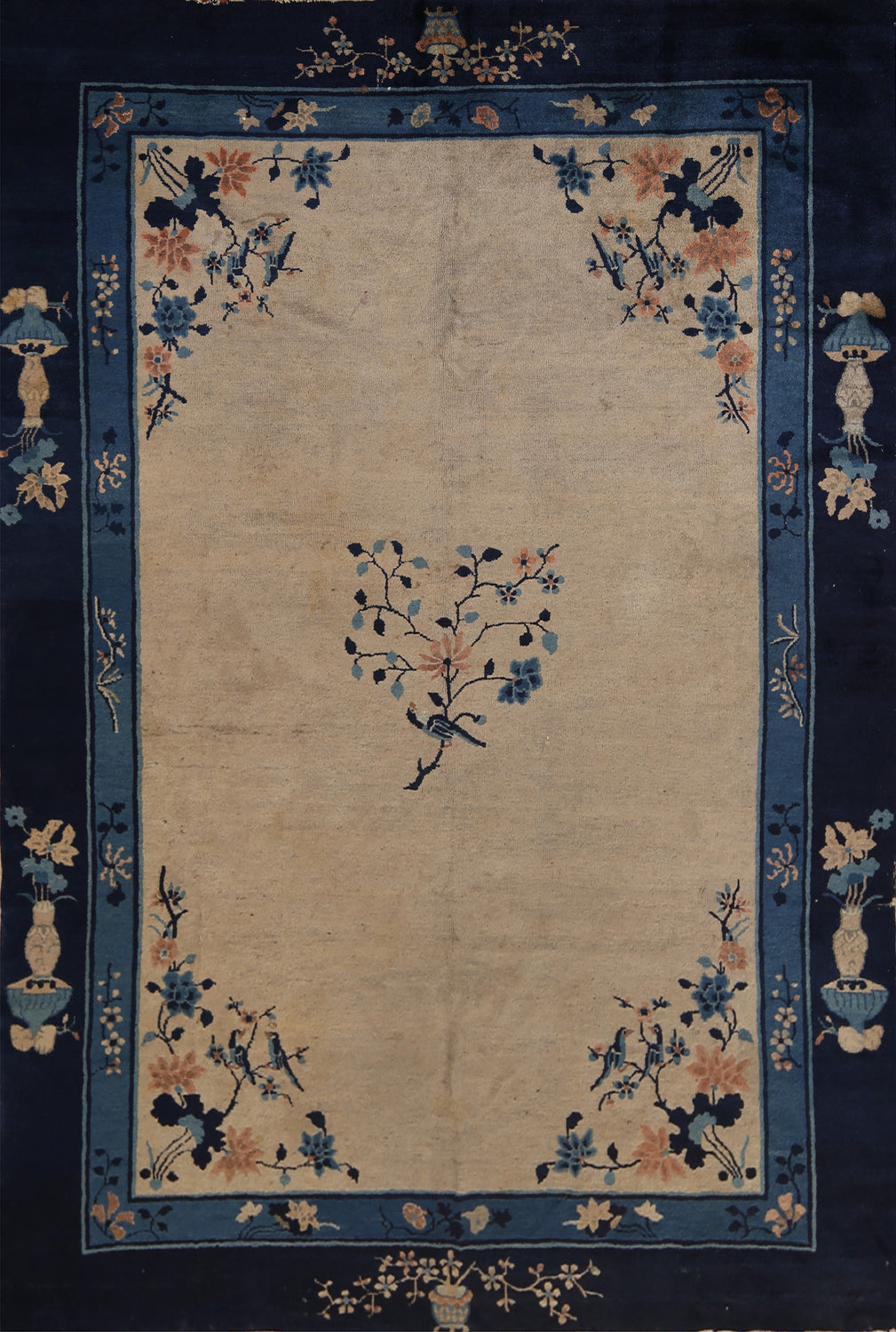 Antique Floral Wool Art Deco Chinese Area Rug 6x9