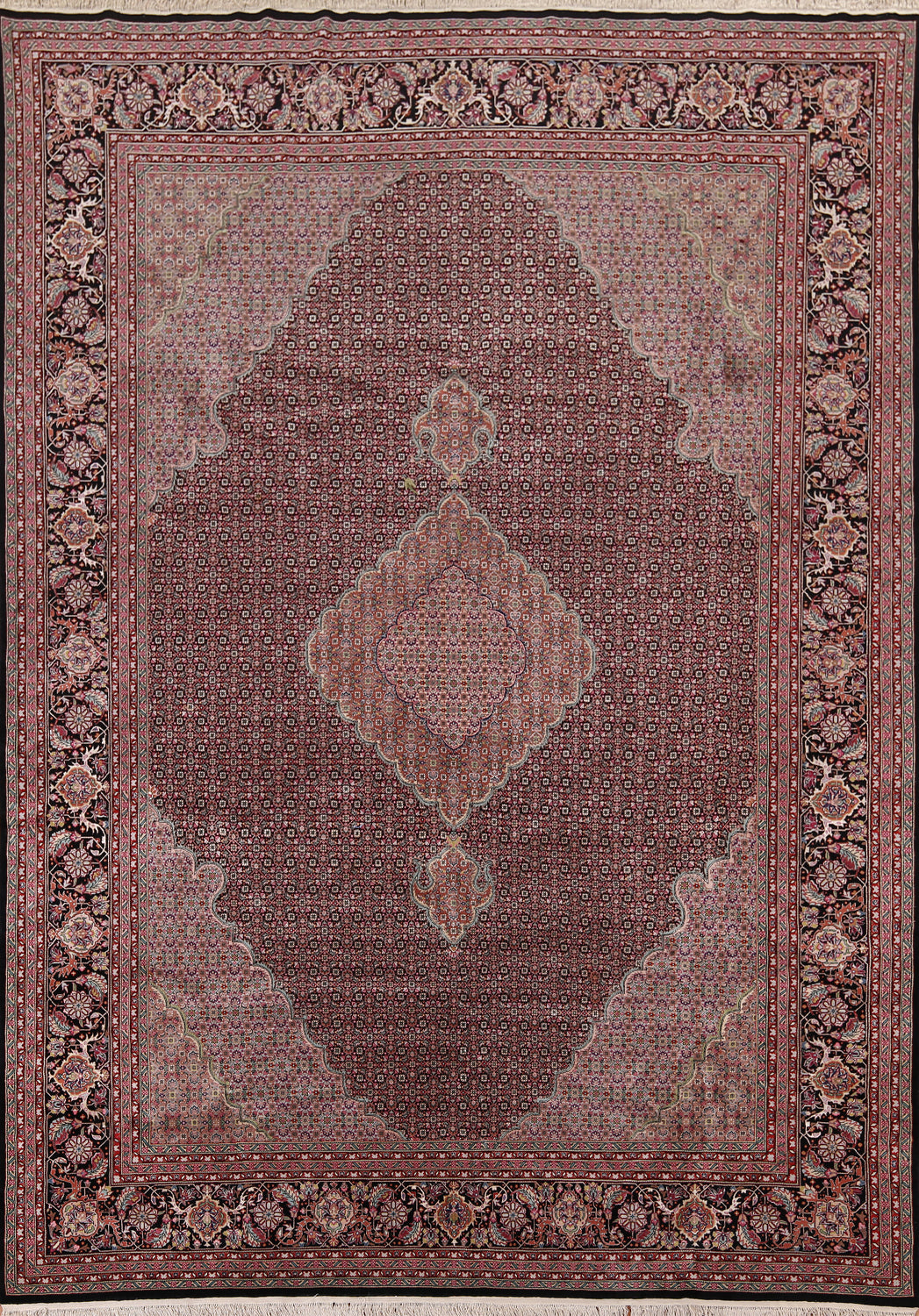 Wool & Silk Vegetable Dye Tabriz Mahi Persian Area Rug 9x12