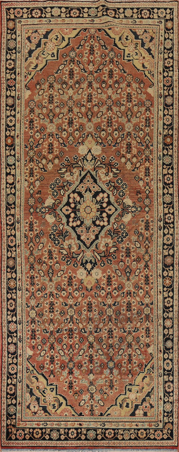 Orange Wool Geometric Mahal Persian Runner Rug 4x12