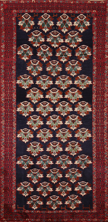 Navy Blue Balouch Persian Runner Rug 4x9