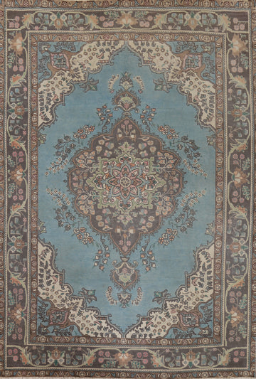 Light Blue Handmade Tabriz Persian Area Rug 7x9