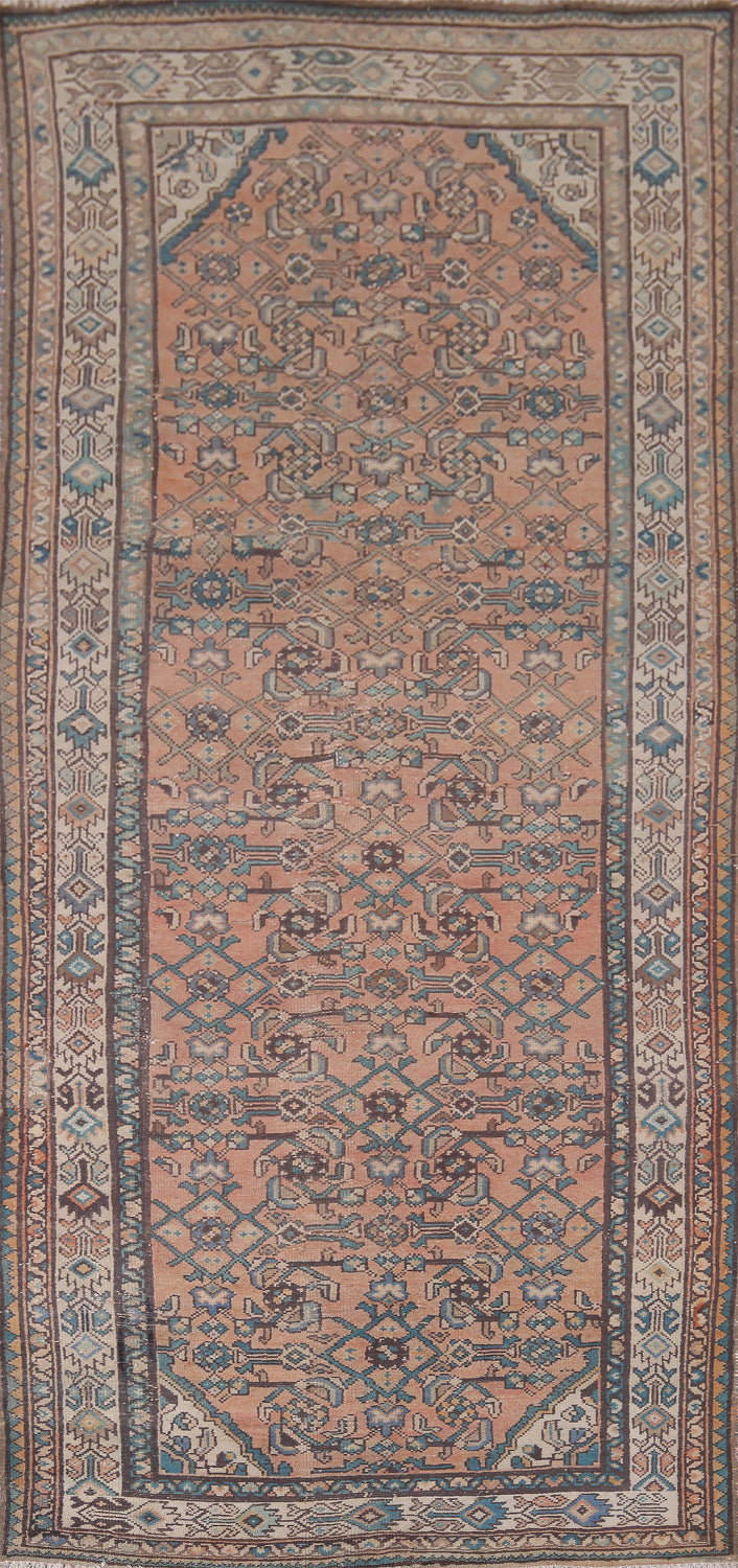 Vintage Geometric Hamedan Persian Runner Rug 4x9