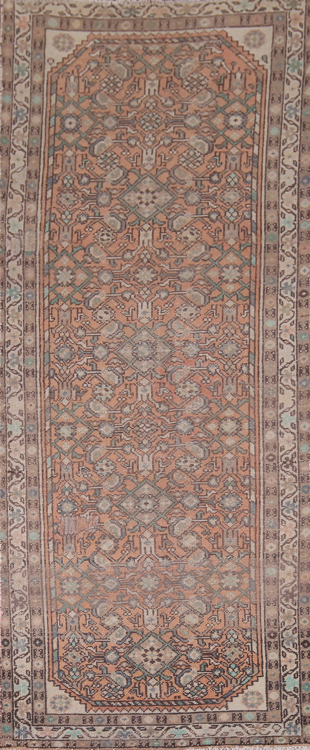 Distressed Wool Hamedan Persian Runner Rug 3x9