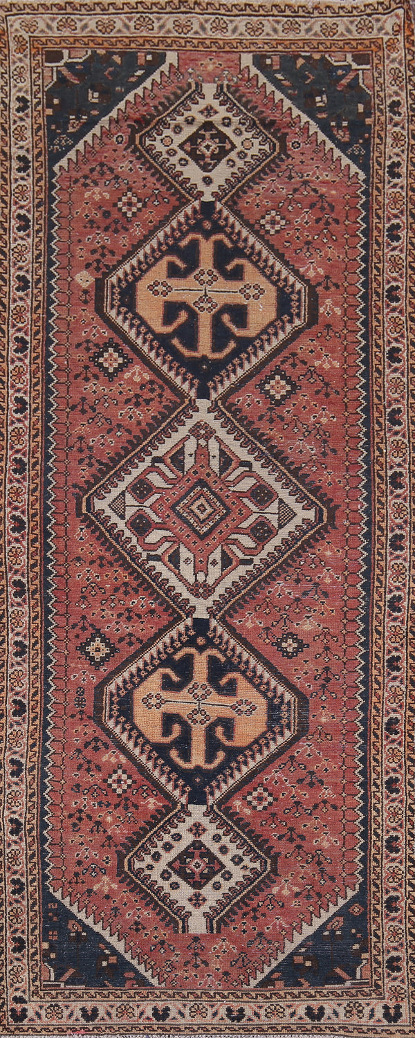 Distressed Wool Tribal Bakhtiari Persian Runner Rug 4x10