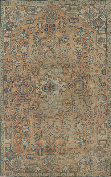 Distressed Wool Geometric Tabriz Persian Area Rug 5x8