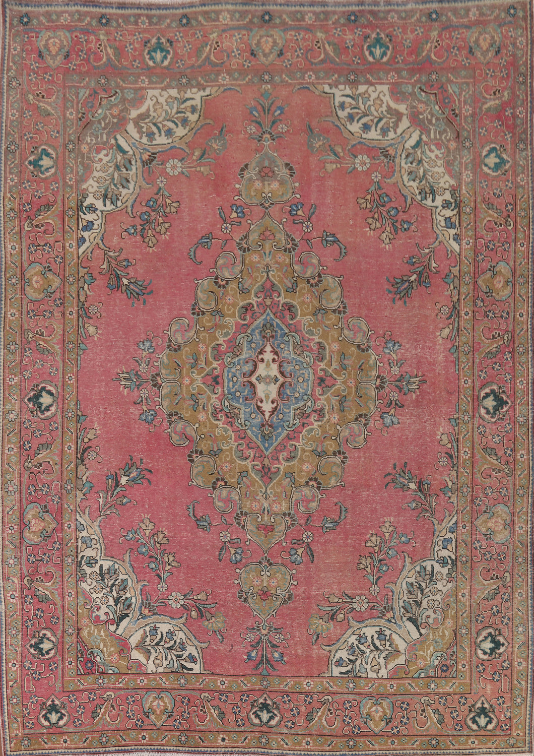 Vintage Wool Pink Tabriz Persian Area Rug 8x11