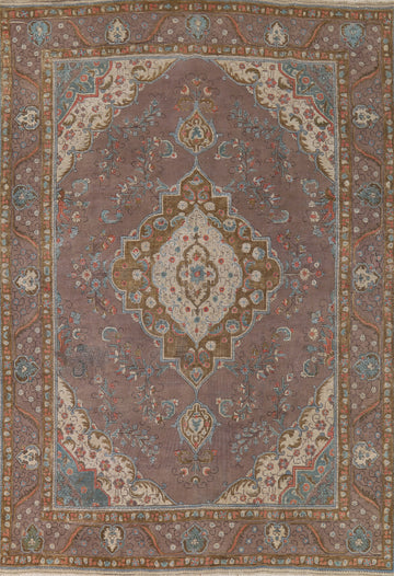 Distressed Wool Gray Tabriz Persian Area Rug 8x11