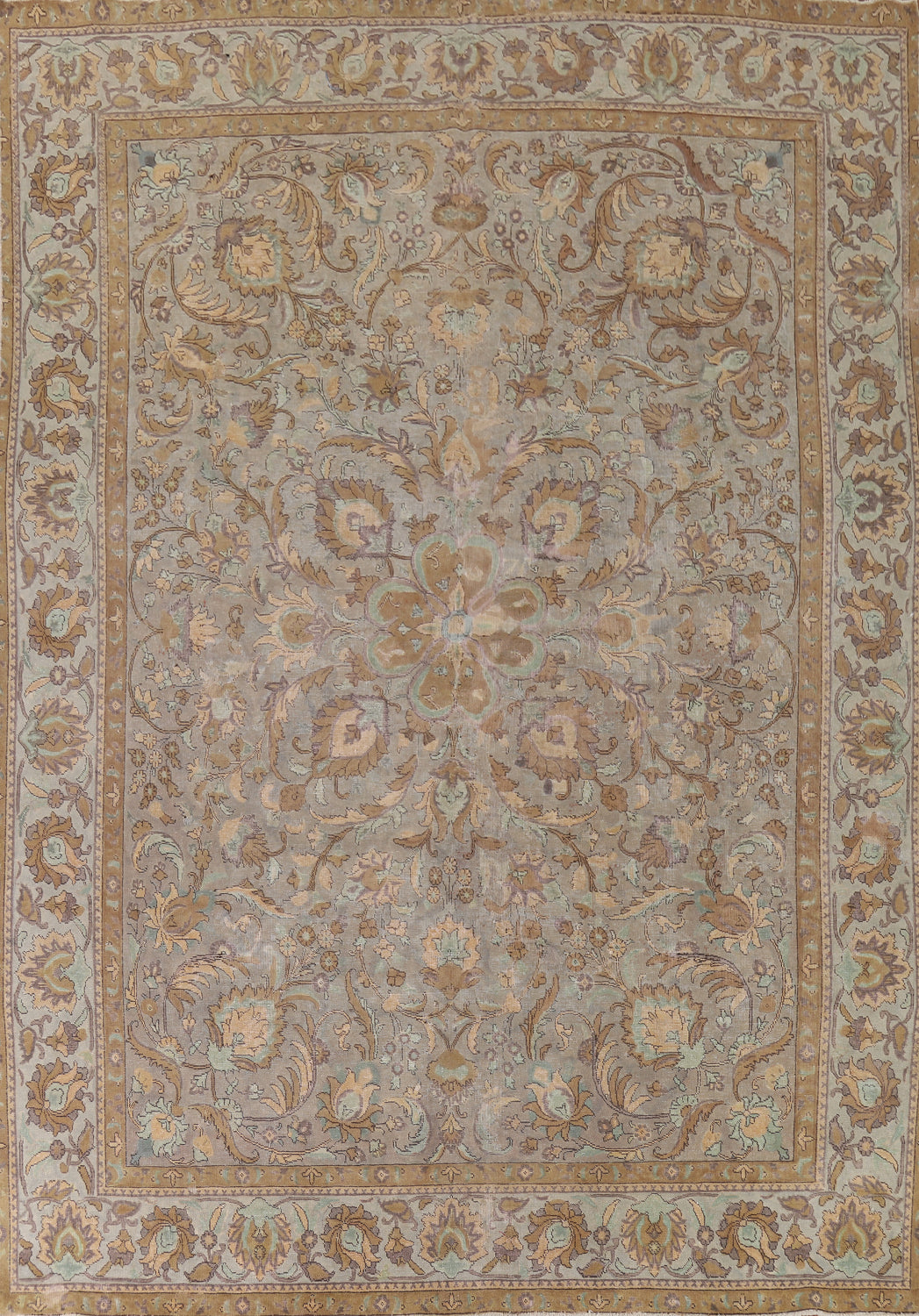 Distressed Wool Floral Tabriz Persian Area Rug 10x13