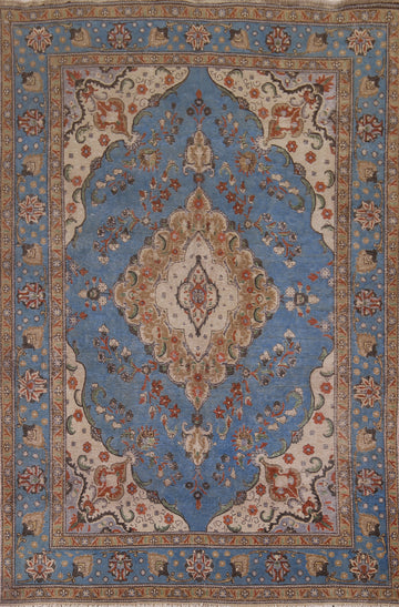 Distressed Blue Tabriz Persian Area Rug 8x11