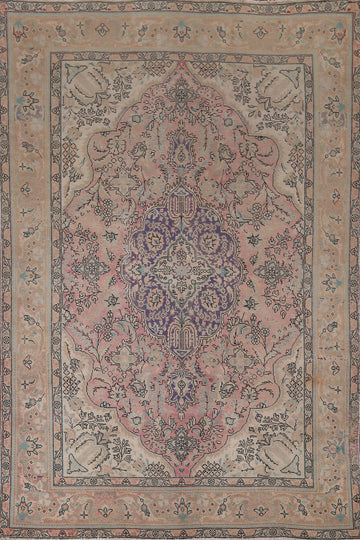 Vintage Pink Tabriz Persian Area Rug 7x9
