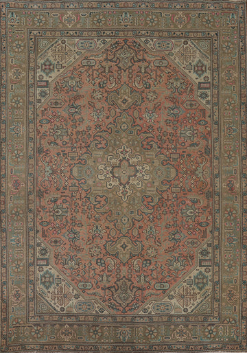 Geometric Pink Tabriz Persian Area Rug 7x10