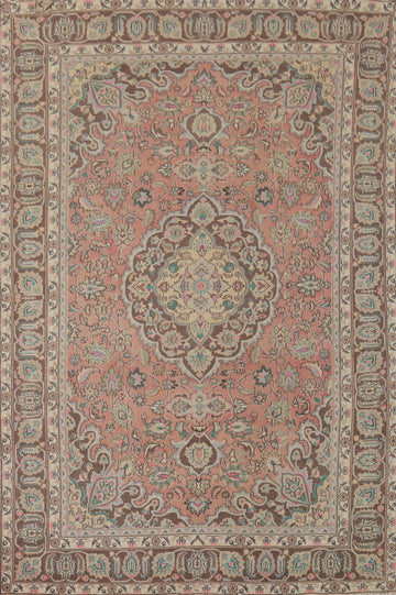 Vintage Wool Pink Mashad Persian Area Rug 6x9