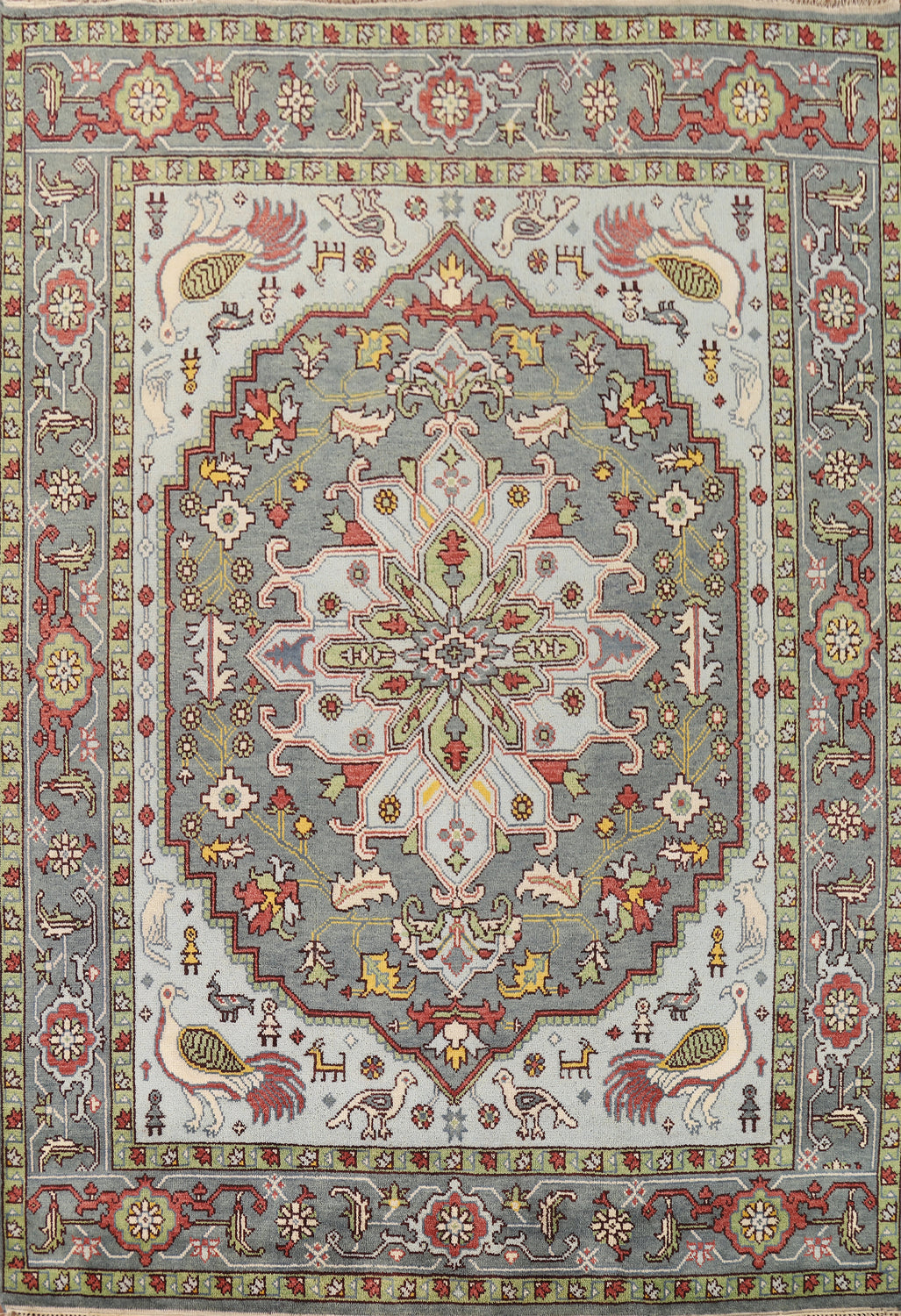 Animals Design Heriz Serapi Indian Area Rug 8x10