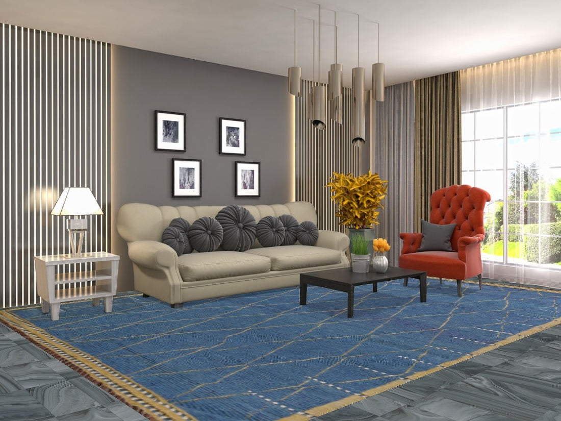 All-Over Trellis Blue Moroccan Area Rug 9x13