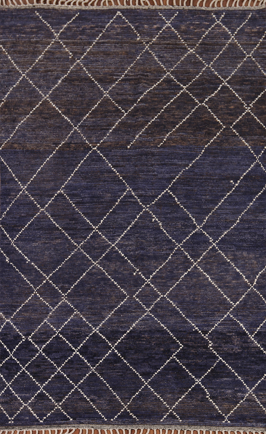 Navy Blue Trellis Moroccan Wool Area Rug 7x10