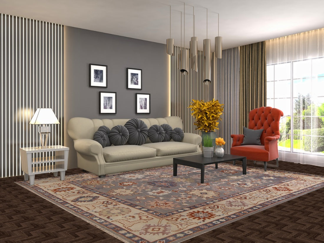 All-Over Gray Geometric Oushak Indian Area Rug 8x10