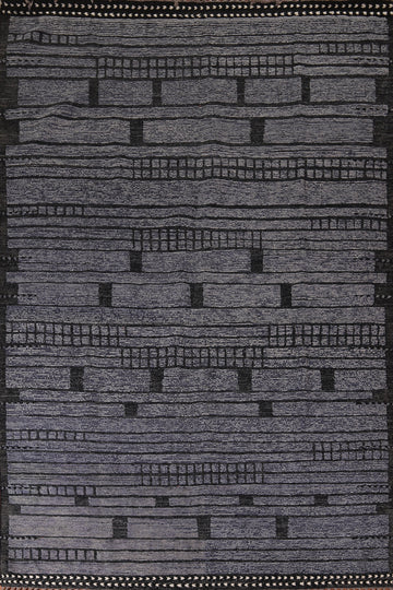 Black & Blue Striped Moroccan Modern Area Rug 9x13