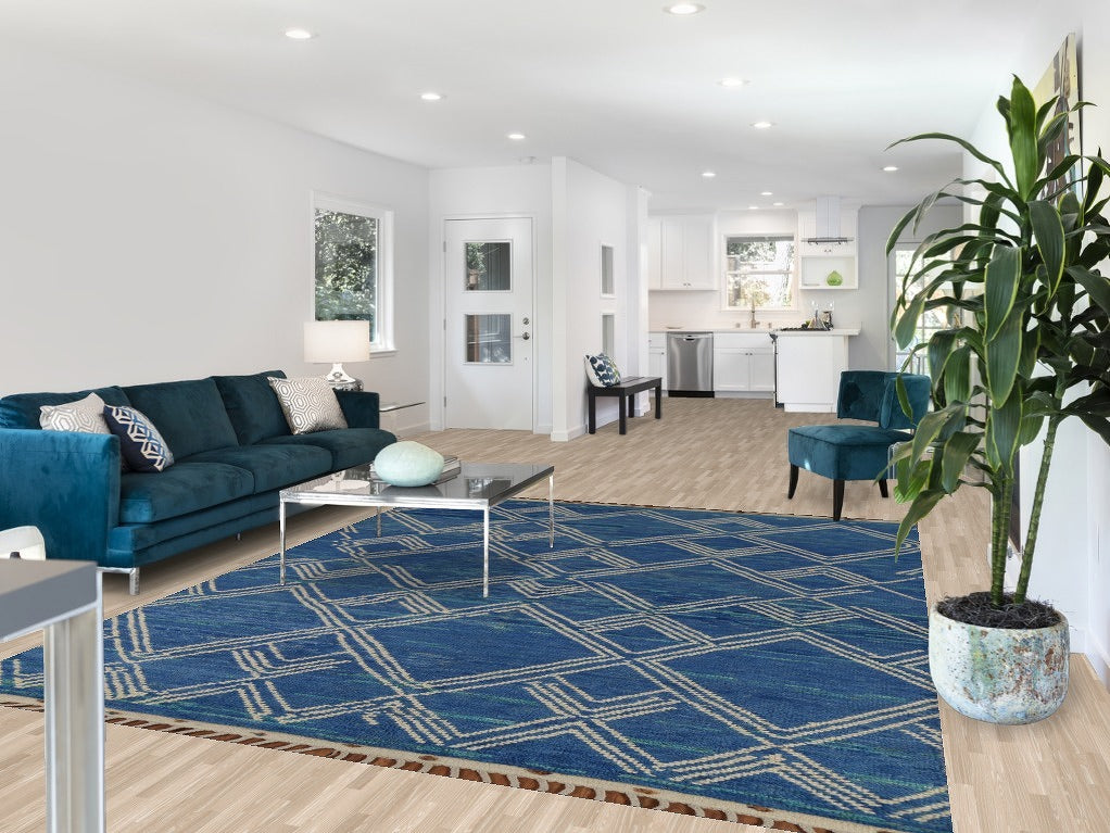 Handmade Blue Moroccan Oriental Area Rug 6x10