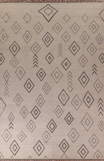Geometric Wool Moroccan Oriental Large Rug 10x14