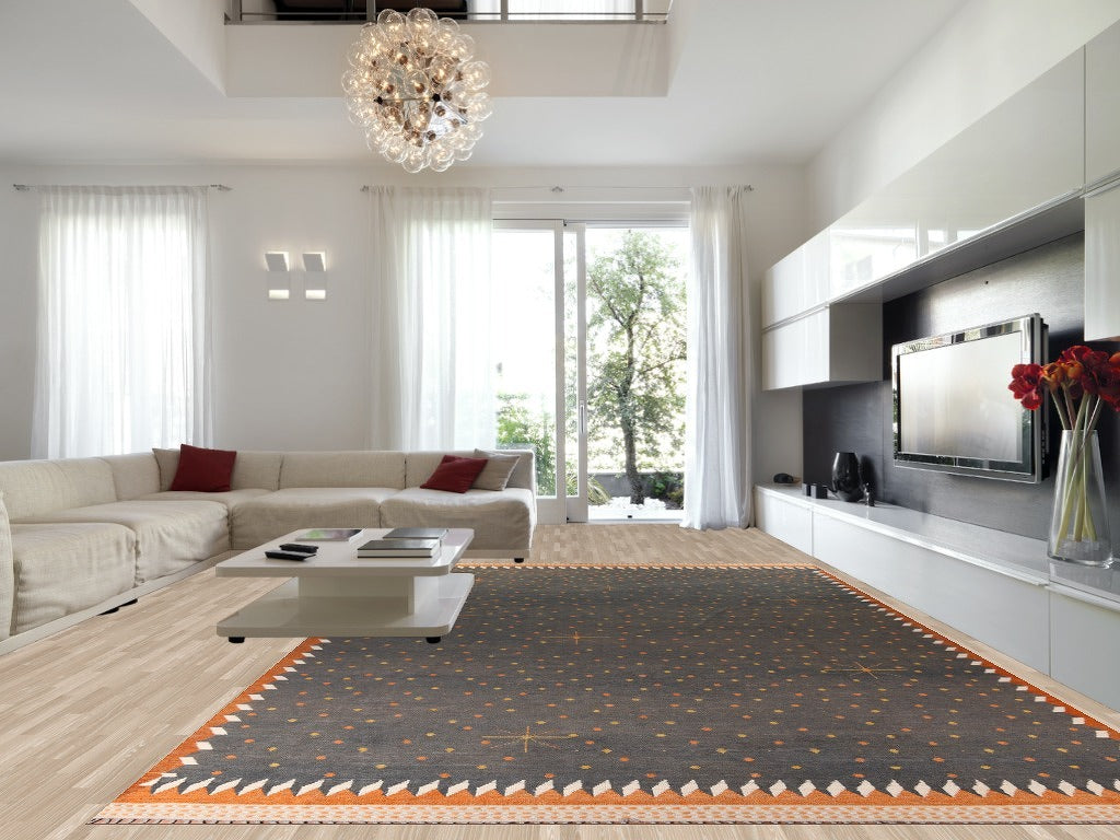 All-Over Striped Gray Moroccan Large Modern Rug 12x19
