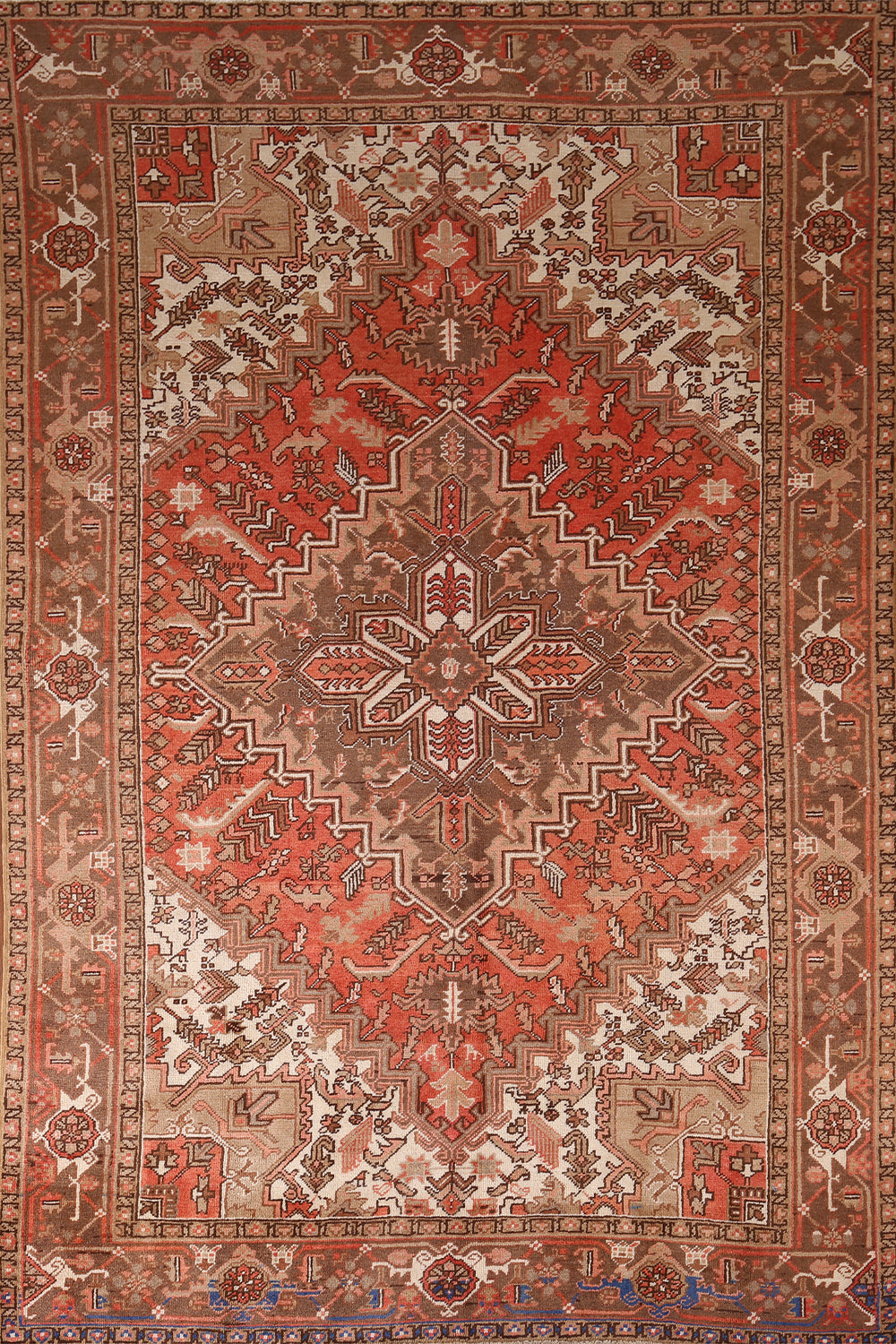 Vintage Geometric Heriz Persian Area Rug 7x10