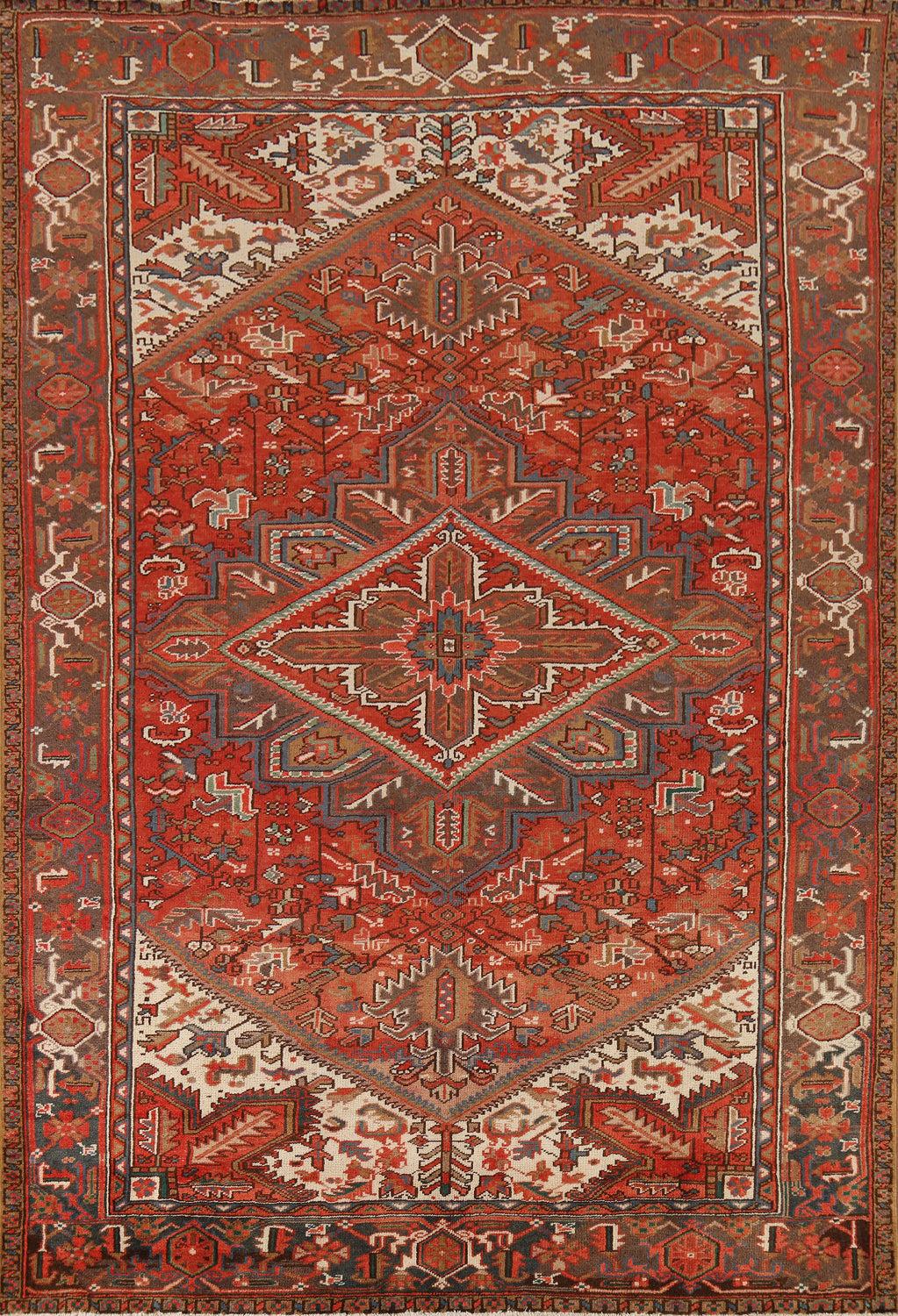 Vintage Geometric Wool Heriz Persian Area Rug 8x11