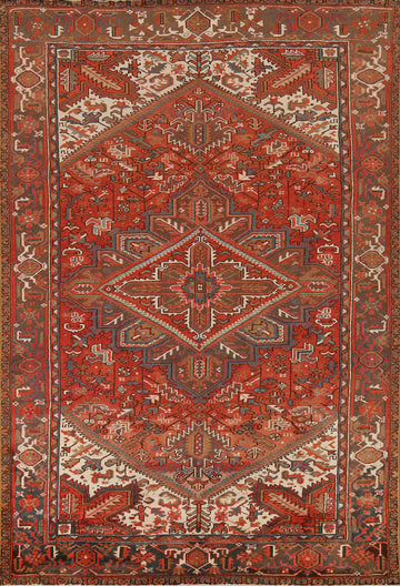 Vintage Geometric Wool Heriz Persian Area Rug 8x11