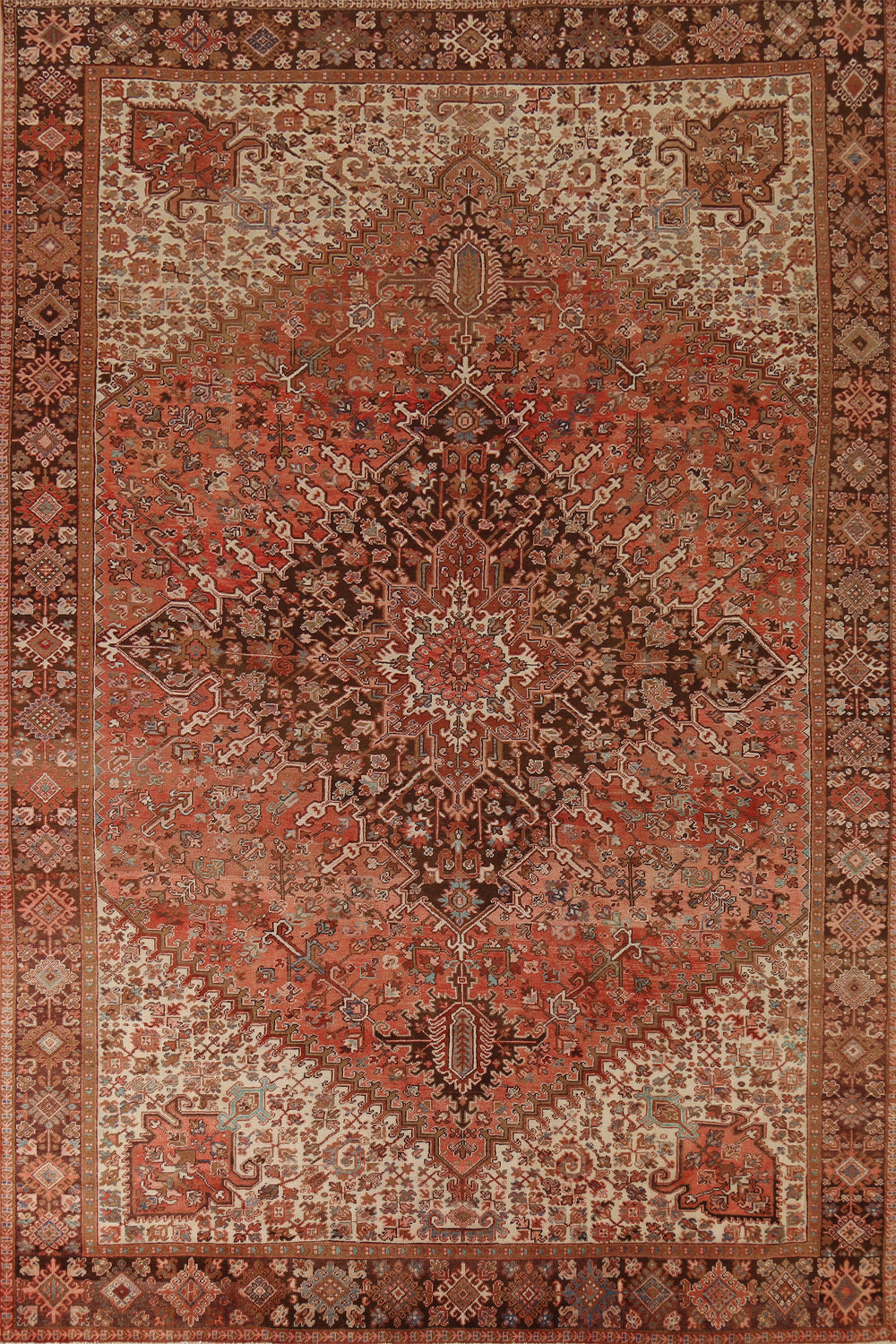 Hand-Knotted Wool Vintage Heriz Persian Area Rug 10x13