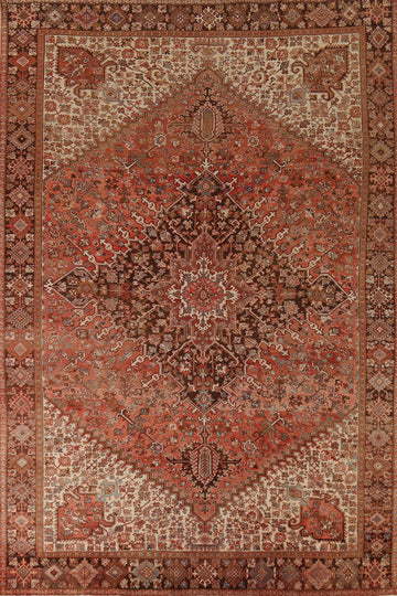 Hand-Knotted Wool Vintage Heriz Persian Area Rug 10x13