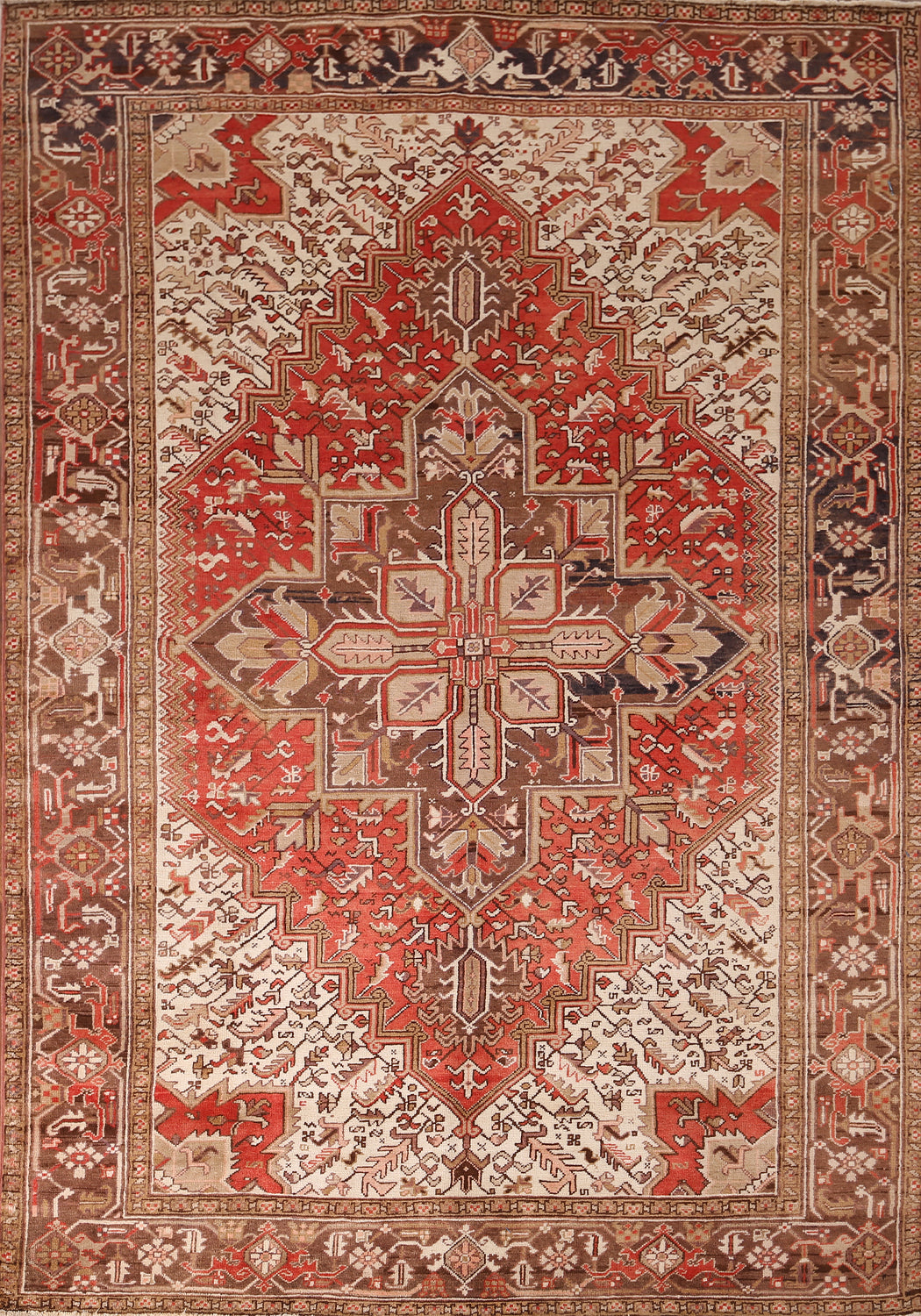 Vintage Geometric Heriz Persian Area Rug 7x10