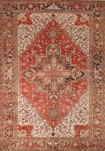 Vintage Geometric Heriz Persian Area Rug 7x10