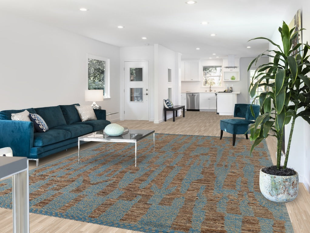 Blue & Brown Modern Moroccan Abstract Area Rug 9x13